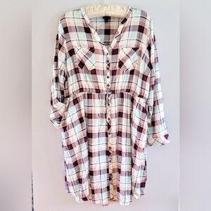 Torrid Plaid Shirt Dress Drawstring Cottagecore Prairie Country Rustic Boho Plus